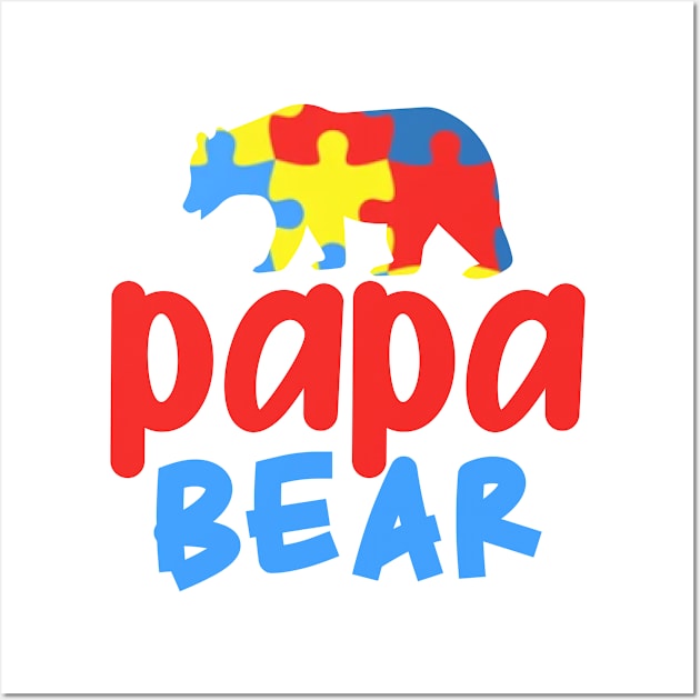 papa bear Autism Awareness Gift for Birthday, Mother's Day, Thanksgiving, Christmas Wall Art by skstring